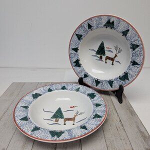 Hudson Bay 1999 Soup Cereal Bowls Set of 2 Vintage Sponge Paint Christmas Trees